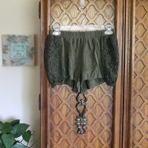 harmony + HAVOC Army Green Boho Crochet Short